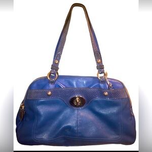 COACH Penelope Blue Leather Snakeskin Accent Satchel Tote Bag F16531 GUC